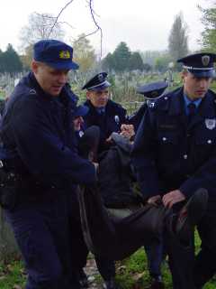 Полиција на силу носи Николу Алексића из гробља